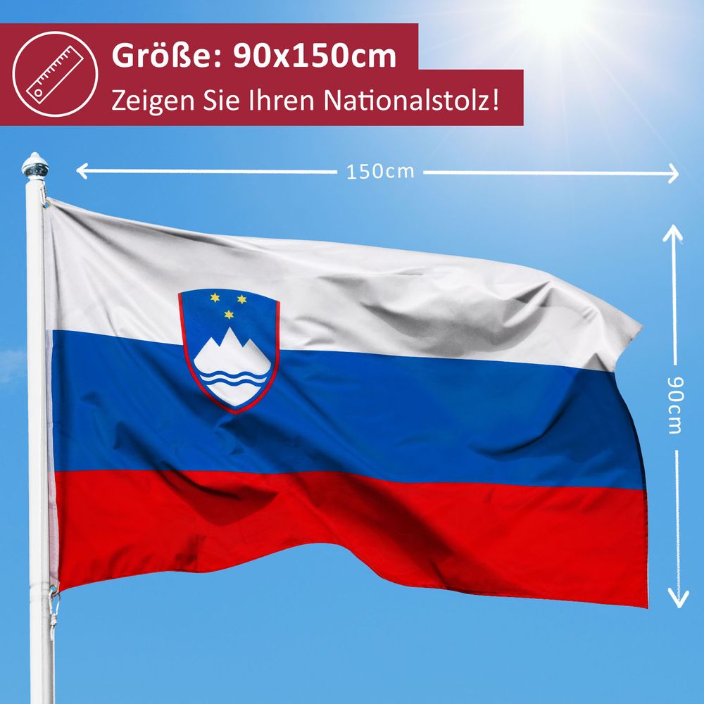 Bandiera Della Slovenia - 90 X 150 Cm - Con 2 Occhielli In Ottone - Resistente Alle Intemperie - 5