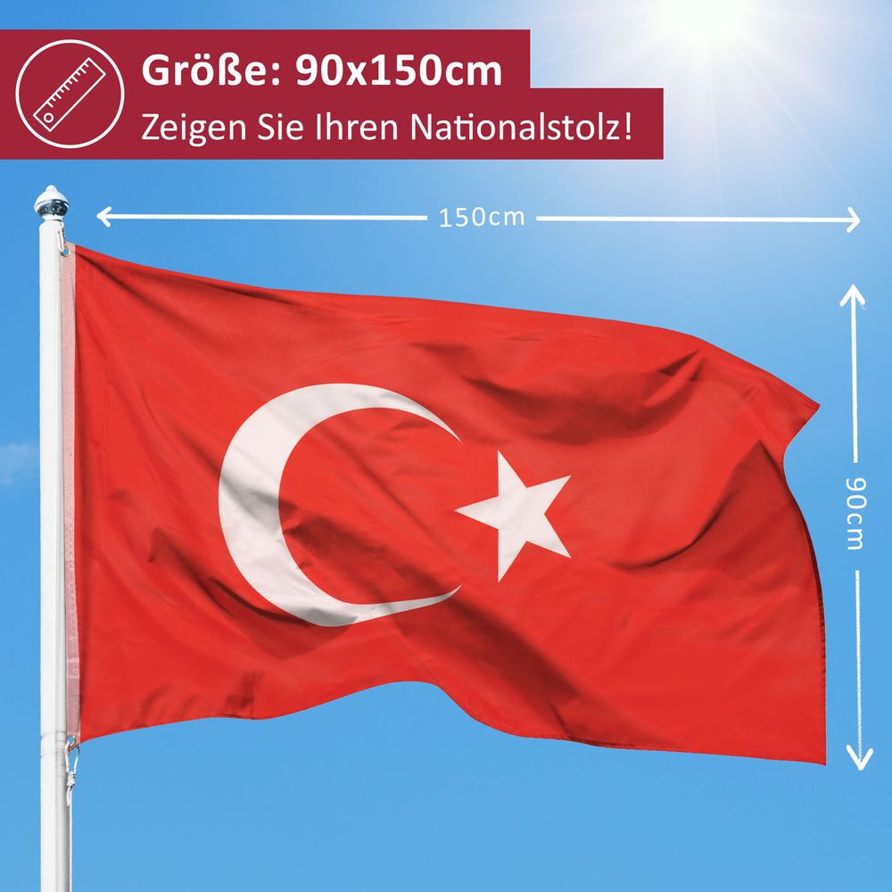 Bandiera Della Turchia 90 X 150 Cm Poliestere Resistente Con Occhielli In Ottone E Cuciture Rinforzate Vidaxl
