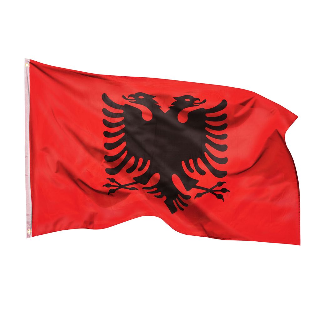 PHENO FLAGS Albanien Flagge - albanische Fahne mit Messing-Ösen - 90 x 150 cm - Wetterfeste Fahnen für Fahnenmast - 100% Polyester