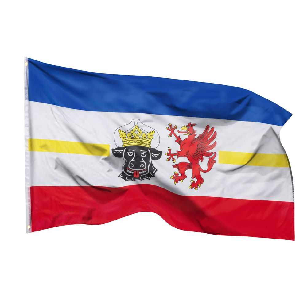 PHENO FLAGS Mecklenburg-Vorpommern Flagge - Bundeslandfahne mit Messing-Ösen - 90 x 150 cm - Wetterfeste Fahnen für Fahnenmast - 100% Polyester