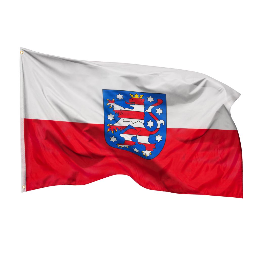 PHENO FLAGS Thüringen Flagge - Bundeslandfahne mit Messing-Ösen - 90 x 150 cm - Wetterfeste Fahnen für Fahnenmast - 100% Polyester