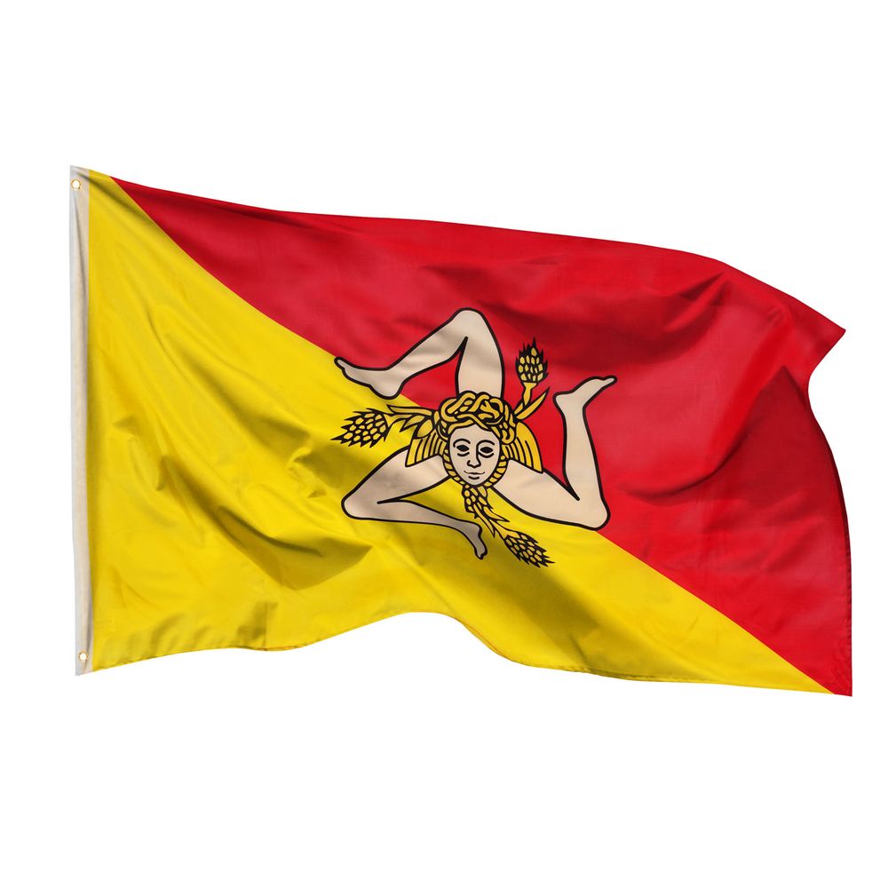PHENO FLAGS Sicily Flag - Sicily Banner 90x150 cm with brass grommets - Weatherproof Italian flag for flagpole - 100% polyester