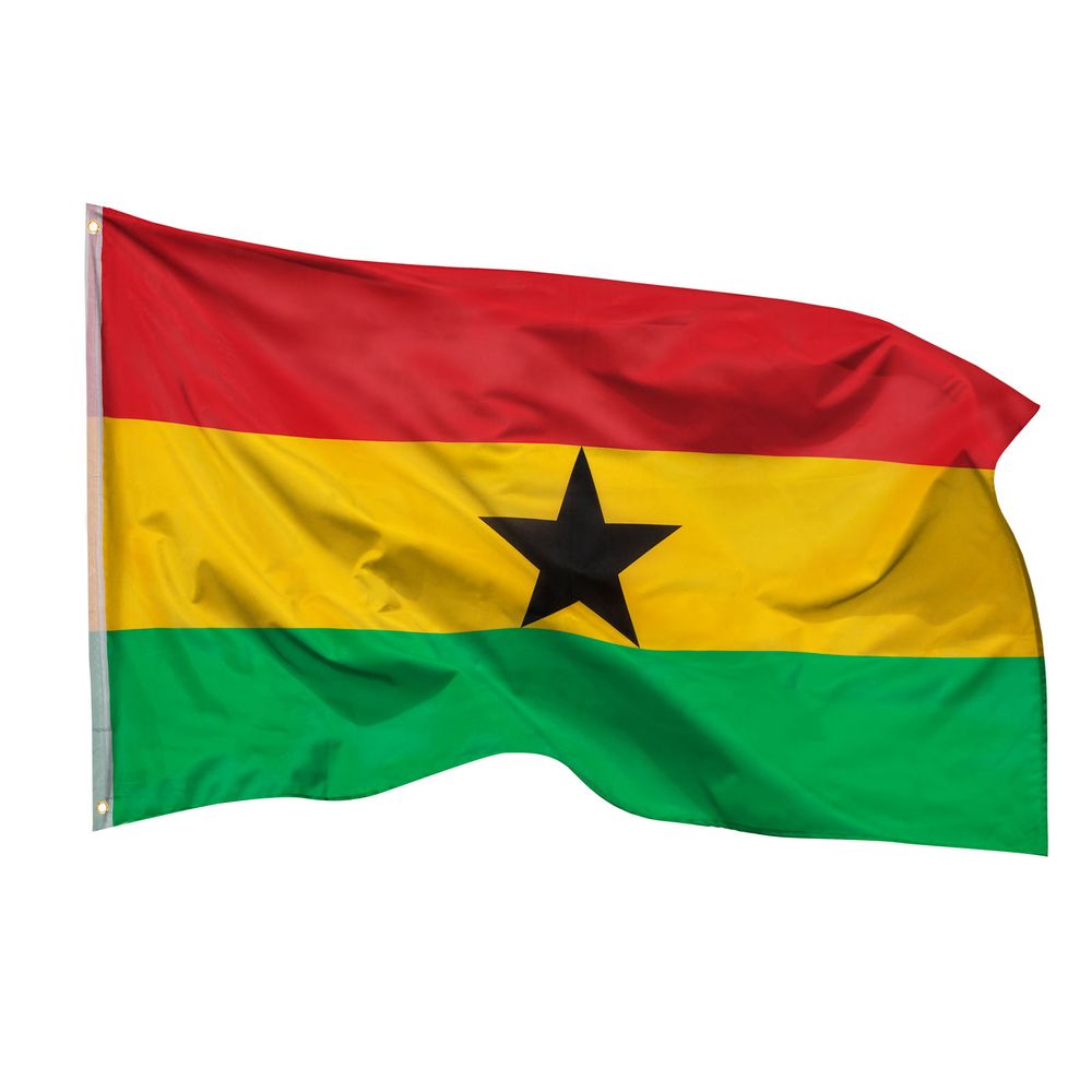 PHENO FLAGS Bandera de Ghana - Bandera con ojales de latón - 90 x 150 cm - Banderas resistentes a la intemperie para mástil - 100% poliéster